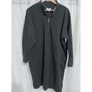DKNY Womens Black Quarter Zip Logo Tape Mock Neck Sweater Dress Plus Size 2X